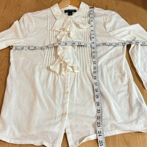 Lauren Ralph Lauren Womens Cotton Blouse Button Down Ruffle Preppy Academia L - Picture 4 of 5